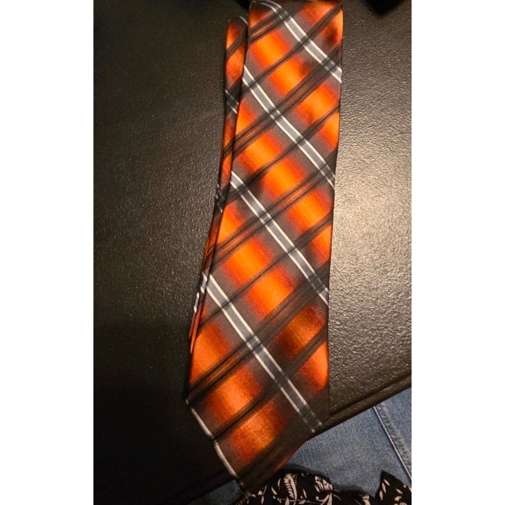 Arrow Mens Orange Black White Plaid Checkered Necktie Classic Formal Dress Tie